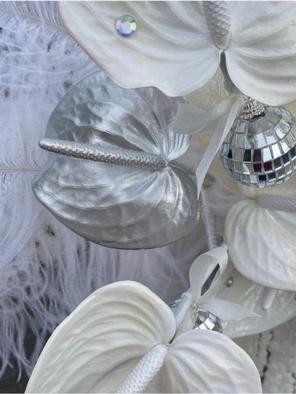 Decorative l Silver Anthurium Leaf Ornament - Home Accents set of 5